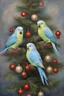 Placeholder: Portrate 5 budgies sitting in a Christmas tree by Monet