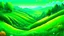 Placeholder: fantasy cartoon illustration: green hills of the emerald isle Ireland