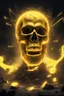 Placeholder: huge glowing yellow skull screeching and destroying the area around it glowing with music notes around the area and the energy is destroying the area