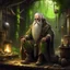 Placeholder: confused old druid in industrial setting fantasy art