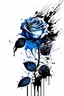 Placeholder: A line drawing vector with defined details black ink and a splash of blue on white background of a rose design modern for a tattoo design