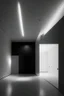 Placeholder: Black veined walls and a white floor with a rectangular reception and hidden lighting