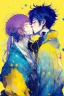 Placeholder: portrait anime man kissing man, ,yellow, stars hearts water, blue, watercolor, Yoshikata Amano, Edwin Landseer, Ismail Inceoglu, Russ Mills, Victo Ngai, Bella Kotak, hyperdetailed 8K resolution HDR DSLR, ultra detailed, ultra quality, CGSociety, intricately detailed, color depth, gliter, kiss