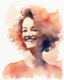 Placeholder: grown-up woman smiling silhouette and hair light peach colors watercolor draw