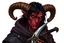 Placeholder: "Ilustración detallada de Thorian, un tiefling masculino de unos 40 años. Tiene piel de tono rojizo oscuro, con dos cuernos curvados hacia atrás como los de un carnero. Sus ojos brillan sin pupilas visibles, de color dorado. Su cabello negro azabache cae hasta los hombros, quizás con trenzas finas. Lleva una armadura ligera de cuero oscuro reforzado y una capa con capucha en tonos oscuros que puede cubrir parcialmente sus cuernos. Porta una espada curva elegante con empuñadura adornada.