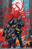 Placeholder: [Tristan Eaton] New York City police officers and firemen fighting giant spiders with axes