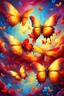 Placeholder: vibrant psychedelic oil painting image, airbrush, 64k, cartoon art image of background YELLOW and RED BUTTERFLIES , futurism style