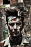 Placeholder: Ultra detailed medium portrait painting of a man, bended and hands in hair, giving up, broken, dark and chaos background,torn up collage of clippings, broken circuitry background, matrix effects, punk visual art, punk art aesthetic, graffiti art, pop surrealism, collage art, cluttered paint glitches