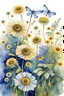 Placeholder: Dandelions, Water Hemlock, wild flowers and dragonflies stunning watercolor art by susan Winget, painted, in gold, blue and white tones with a sunflower --v 7 In style of Marjolien Bastin.
