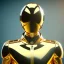 Placeholder: gold man, beautiful, soft, blue eyes, galactic suit, hight definition, 8k