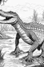 Placeholder: Outline art, no shading, full body crocodile in the river, black and white, low detail, --ar 9:11