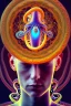 Placeholder: Spiritual being with Tentacles over human Head creating reality around, wrapping Spiral around Human, Psychedelic