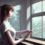 Placeholder: Anime, female student studying under window, studying lesson, perfect face, cool face, ultra detail, unreal engine 5, cinema4d, sun light, studio lighting --ar 1:1 --v 4