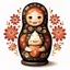 Placeholder: draw matryoshka dolls, the matryoshka is smiling, the kind sweet face of the matryoshka doll, behind the matryoshka Russian patterns in the style of Khokhloma