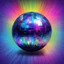 Placeholder: create an interesting blue disco ball with color rainbow and colour backgrounds