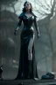 Placeholder: Scarlett Johansen as evil queen in black leather gown, cleavage, angry, stern look, unreal 5, octane render,cinema4d, dynamic lighting, dramatic lighting, 4k, redshift render, highly detailed, hyper realistic