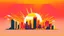 Placeholder: minimal design,shapes, synthwave, synthwave sun, synthwave city, simple,iconic:1.8), Explosion of color in city, comic style