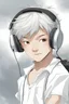 Placeholder: An Asian boy in a white shirt and headphones.