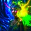 Placeholder: paint splatter, a hippie pixie in the underground grove glowing light, in the style of dali, 8k, down-light, soft light, depth of field, photo realism, trending on art station, high detail, smoke and fog