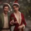 Placeholder: two elves. woman and man. Christmas scene. photorealistic. low-key