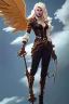 Placeholder: clouds, blonde steampunk angel holding staff, majestic