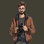 Placeholder: Unassuming man with nice casual 90s clothes and a camera frimdark realistic