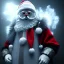 Placeholder: All Black Santa, ghost, wearing high tech mask, white smoke, dark, rage, high definition, ultra 8 k, volumetric lighting, blue fire, fog red rain