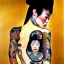 Placeholder: dibujo al oleo de cuerpo entero de una mujer yakuza con tatuajes estilo Gustav Klimt