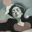 Placeholder: create a wildly imaginative, figurative, gestural, abstract expressionist painting of a sleeping woman in REM sleep , with highly detailed facial features , sharply defined, boldly lined, in muted dark pastel colors