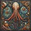 Placeholder: (pronounced mosaic textures:1.5), Enhanced surrealism, weirdcore aquatic squid contrivance, unregulated absurdity, by Desmond Morris and Max Weber, mind-bending neo-surrealist image, mosaic art,