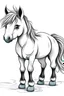 Placeholder: realistic cute pony, black and white, white background, clean lines, coloring page for kids