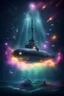 Placeholder: Party submarine in the dark waters under the disco lights surrounded by blast wave