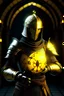 Placeholder: Medieval warrior, holding a glowing yellow smiley orb, HD, holy magic, knight of the templars, helmet