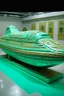 Placeholder: A mint colored cybernetic spaceship designed in ancient Egyptian hieroglyphics painted by Vincent van Gogh