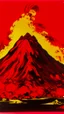 Placeholder: A dark red cinder volcano with chaotic fire painted by Andy Warhol