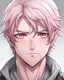 Placeholder: handsome young man with light pink hair and gray eyes, anime style, high quality image