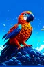 Placeholder: Generate an full body image of a parrot has a magma objects in the background and ocean objects in the background objects with an anime animal style.On Canvas, Brush Strokes, Smooth, Ultra High Definition, 8k, Unreal Engine 5, Ultra Sharp Focus, Intricate Artwork Masterpiece, Ominous, Golden Ratio, Highly Detailed, photo, poster, fashion, illustration