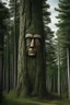 Placeholder: A tall pine tree with a human-like face IN A FOREST