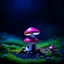 Placeholder: "Close up of a wonderful tiny Mushroom Tower home. Magenta and red with bright white, deep black and contrasting tones of gray magenta and violet colors. Illuminated bioluminescent forest. Professional painter, master at composition. small but detailed. broken, blurred background, voluminous lighting"