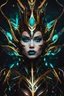 Placeholder: beautiful woman model with make up Cosmic Extraterrestrial, Futuristic alien face with metallic accents and otherworldly colors.., tema halloween, background black