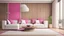 Placeholder: Viva magenta modern livng room with sofa and wooden paneling - 3d render