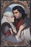 Placeholder: A couple from the dnd game curse of Strahd kissing. She has white hair he has long black hair.