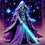 Placeholder: hooded sage with galaxy stars instead of face holding metal scepter in crystal castle 90's tcg art