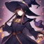 Placeholder: Akira Toriyama style, witch, witch hat, witch robe, expression smiling