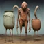 Placeholder: Eccentric Anthropomorphic clay Pottery with legs, surreal, by Zdzislaw Beksinski. by Gerald Scarfe, by Roger Ballen, photorealism, weird, sinister, dreamscape