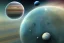 Placeholder: Jupiter, Saturn, blue and green, volumetric light high details