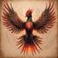 Placeholder: Hyper Realistic colored-sketch of Cyberpunk-Phoenix with glowing red eyes & golden-wings-&-feathers on a vintage-old-paper