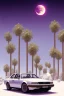 Placeholder: 1980's aesthetic vaporwave palm trees with lighting with moon with audi in the winter snow