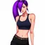 Placeholder: a pretty girl, skinny, relaxed, tank top, purple hair, ponytail, stylised, digital art
