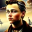 Placeholder:  spray painted fantasy art, photorealism, realistic portrait of a young leonardo di caprio looking dorky, movie poster, titanic in the background, book cover illustration